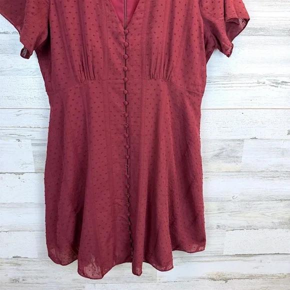 Madewell Burgundy Swiss Dot Mini Dress Button Front Cotton Cottagecore 12 - Picture 10 of 13